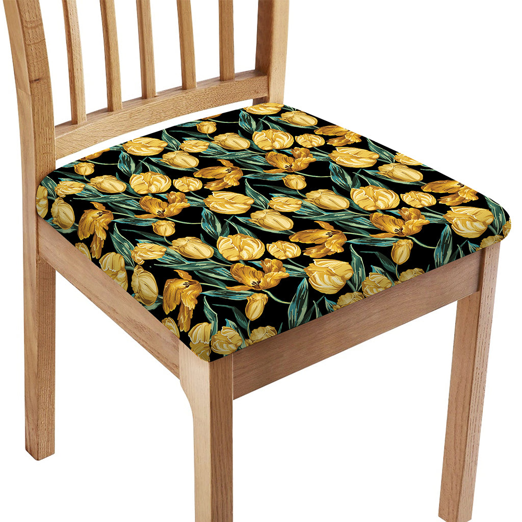 Yellow Tulip Floral Pattern Print Chair Cushion Cover