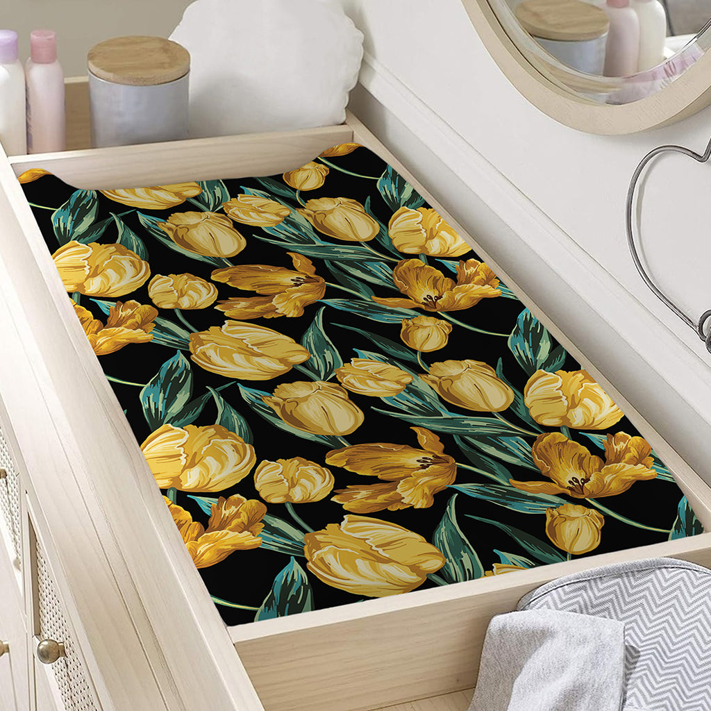 Yellow Tulip Floral Pattern Print Changing Pad Cover