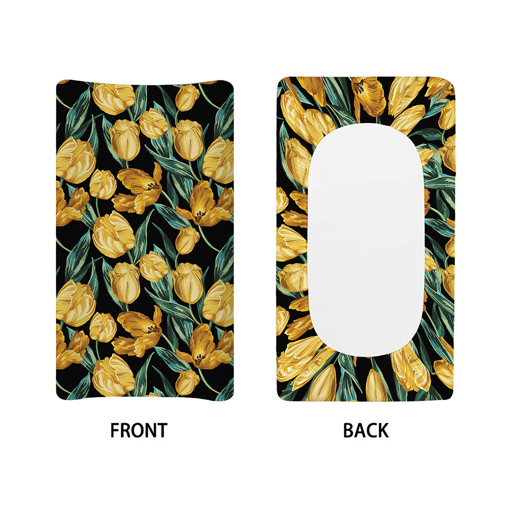 Yellow Tulip Floral Pattern Print Changing Pad Cover