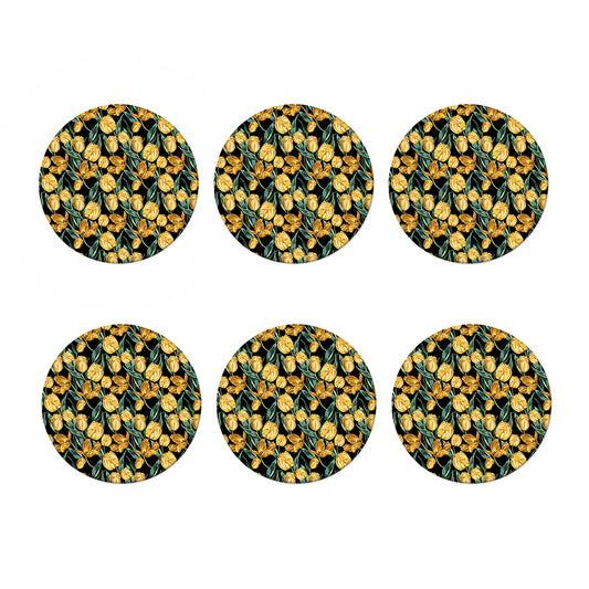 Yellow Tulip Floral Pattern Print Coaster Set