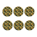 Yellow Tulip Floral Pattern Print Coaster Set