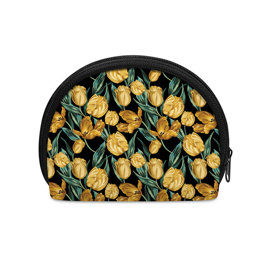 Yellow Tulip Floral Pattern Print Coin Purse