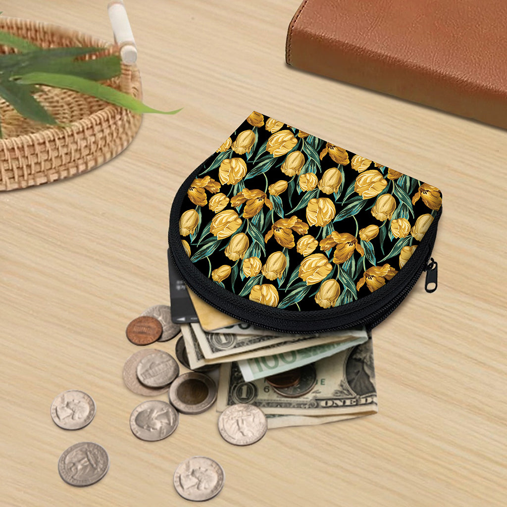 Yellow Tulip Floral Pattern Print Coin Purse