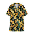 Yellow Tulip Floral Pattern Print Cotton Hawaiian Shirt