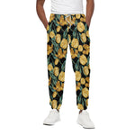 Yellow Tulip Floral Pattern Print Cotton Pants