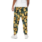 Yellow Tulip Floral Pattern Print Cotton Pants