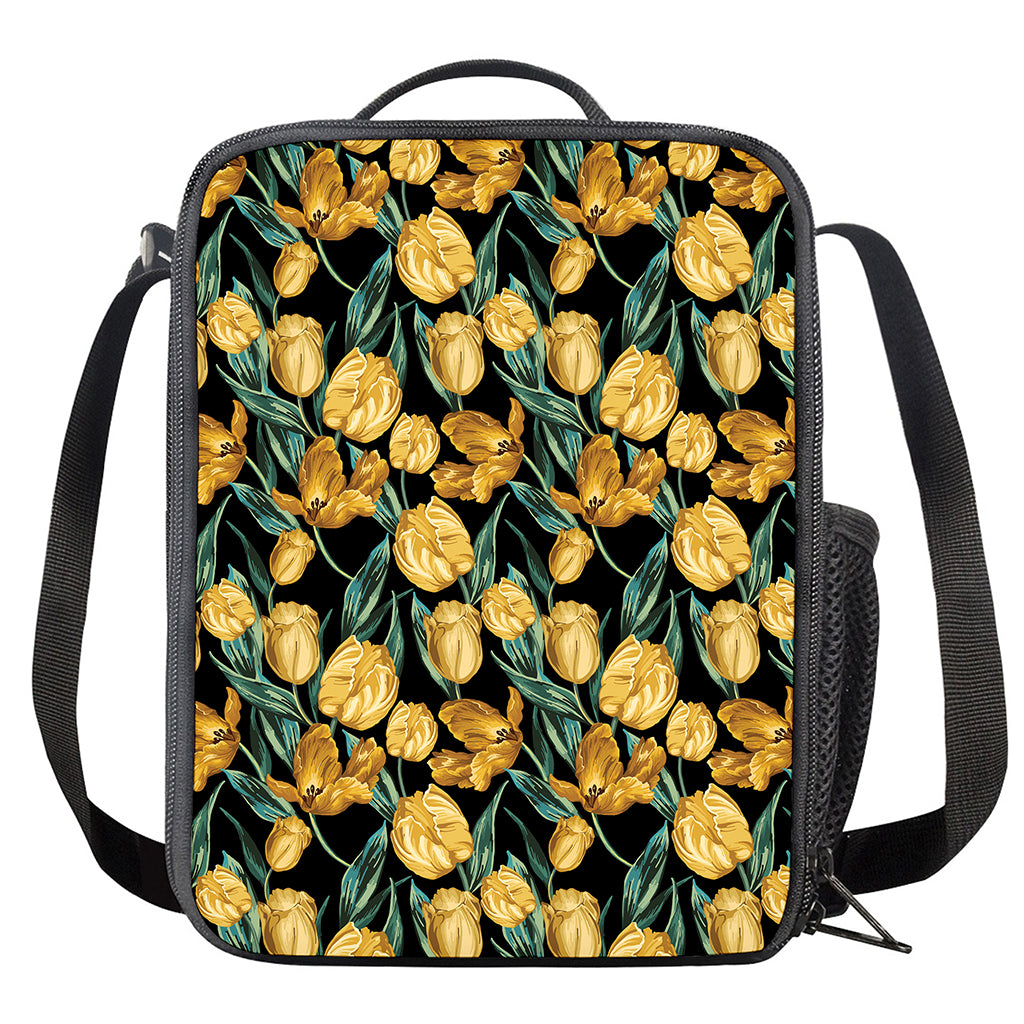 Yellow Tulip Floral Pattern Print Crossbody Lunch Bag