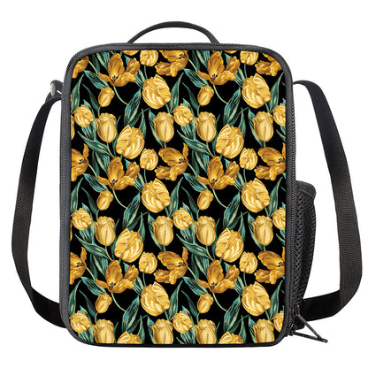 Yellow Tulip Floral Pattern Print Crossbody Lunch Bag