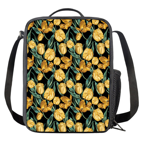 Yellow Tulip Floral Pattern Print Crossbody Lunch Bag