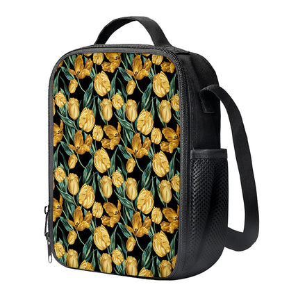 Yellow Tulip Floral Pattern Print Crossbody Lunch Bag