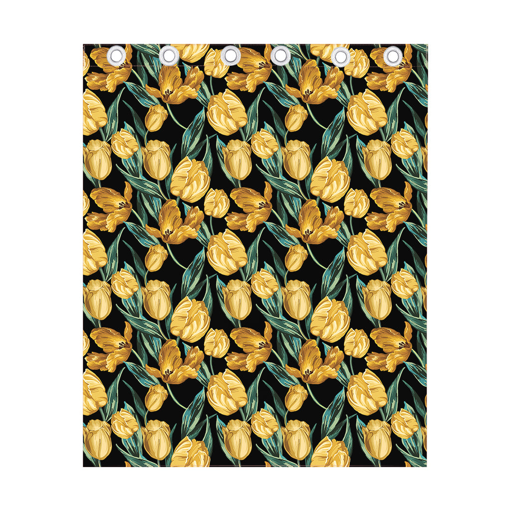 Yellow Tulip Floral Pattern Print Curtain