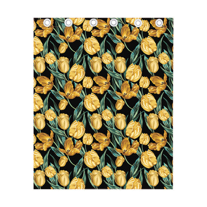 Yellow Tulip Floral Pattern Print Curtain