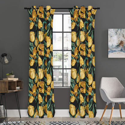 Yellow Tulip Floral Pattern Print Curtain