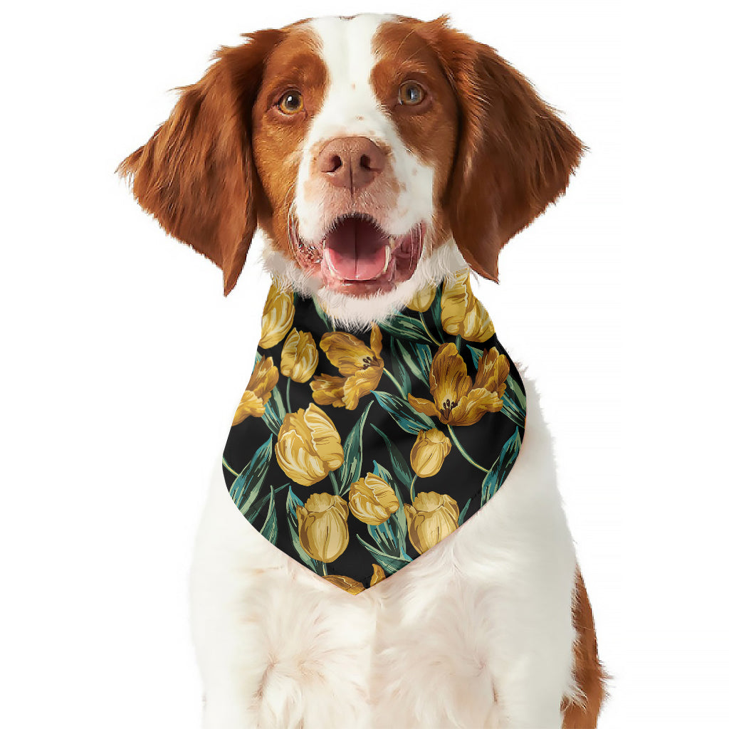 Yellow Tulip Floral Pattern Print Dog Bandana