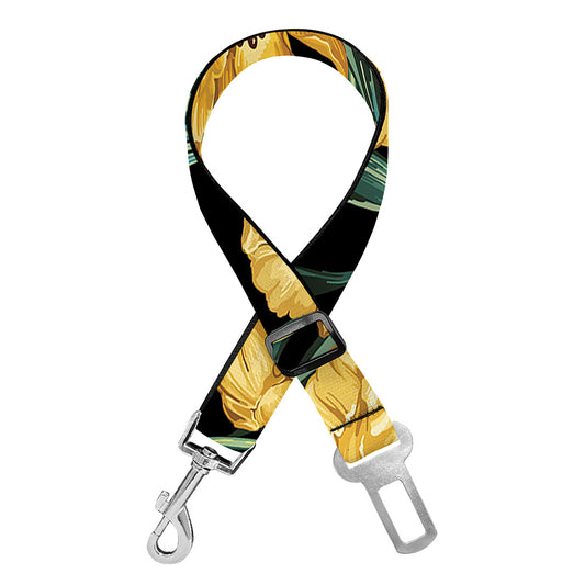Yellow Tulip Floral Pattern Print Dog Seat Belt