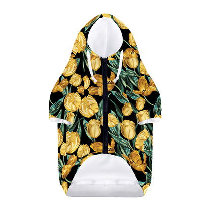 Yellow Tulip Floral Pattern Print Dog Zip Up Hoodie