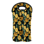 Yellow Tulip Floral Pattern Print Double Neoprene Wine Tote