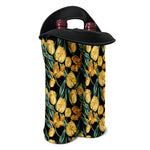Yellow Tulip Floral Pattern Print Double Neoprene Wine Tote