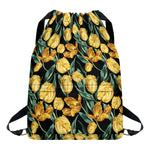 Yellow Tulip Floral Pattern Print Drawstring Backpack