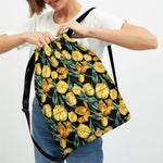 Yellow Tulip Floral Pattern Print Drawstring Backpack