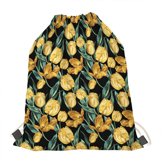 Yellow Tulip Floral Pattern Print Drawstring Bag