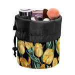 Yellow Tulip Floral Pattern Print Drawstring Makeup Bag