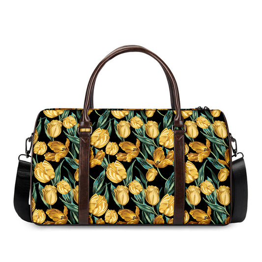 Yellow Tulip Floral Pattern Print Duffle Bag