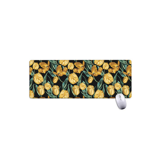 Yellow Tulip Floral Pattern Print Extended Mouse Pad