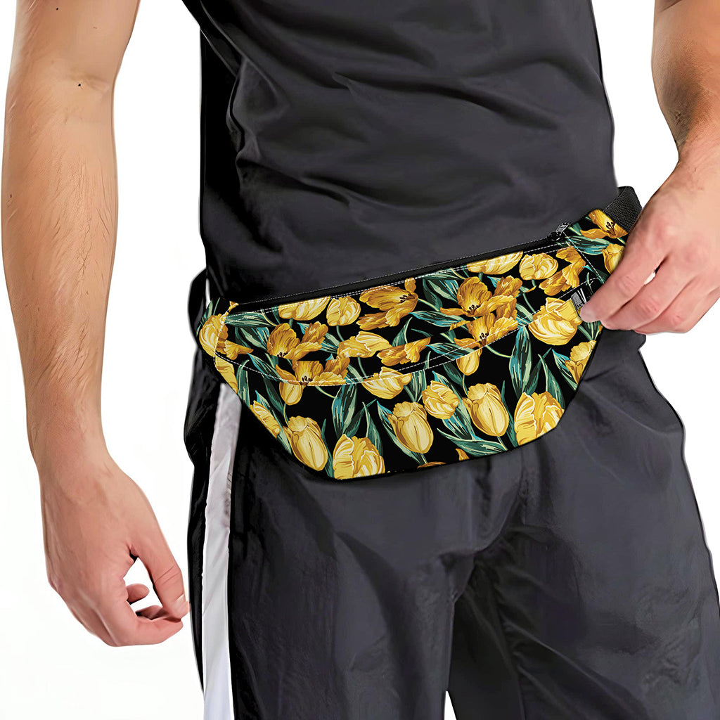 Yellow Tulip Floral Pattern Print Fanny Pack