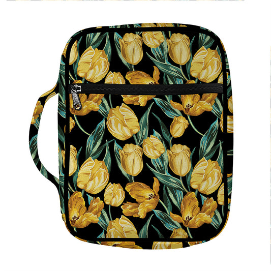 Yellow Tulip Floral Pattern Print Front Pocket Bible Bag