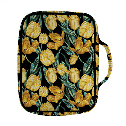 Yellow Tulip Floral Pattern Print Front Pocket Bible Bag
