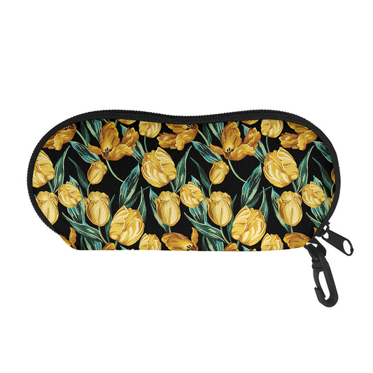 Yellow Tulip Floral Pattern Print Glasses Case