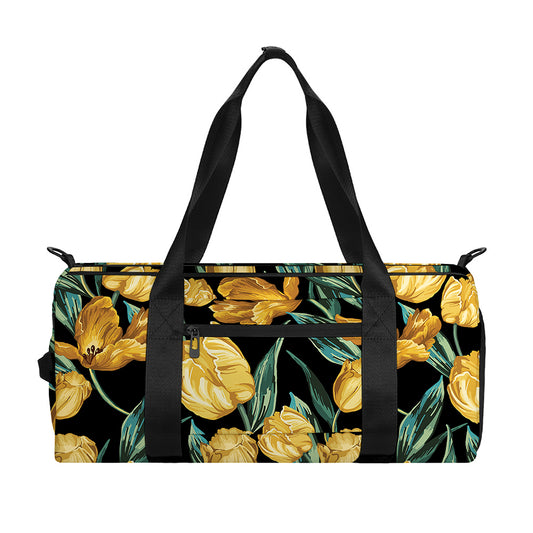 Yellow Tulip Floral Pattern Print Gym Bag