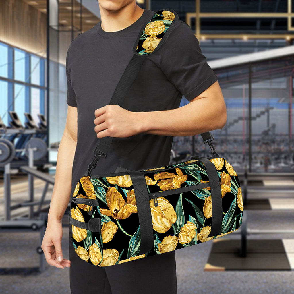 Yellow Tulip Floral Pattern Print Gym Bag