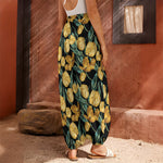 Yellow Tulip Floral Pattern Print Harem Pants