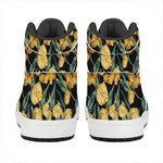Yellow Tulip Floral Pattern Print High Top Leather Sneakers
