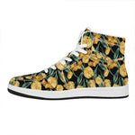 Yellow Tulip Floral Pattern Print High Top Leather Sneakers