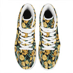 Yellow Tulip Floral Pattern Print High Top Leather Sneakers