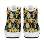 Yellow Tulip Floral Pattern Print High Top Leather Sneakers