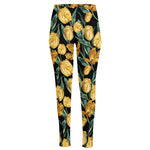 Yellow Tulip Floral Pattern Print High-Waisted Pocket Leggings
