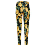 Yellow Tulip Floral Pattern Print High-Waisted Pocket Leggings