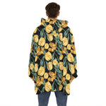 Yellow Tulip Floral Pattern Print Hoodie Blanket