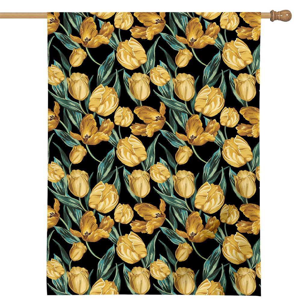 Yellow Tulip Floral Pattern Print House Flag