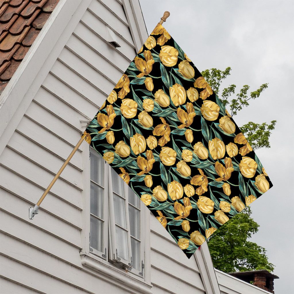 Yellow Tulip Floral Pattern Print House Flag