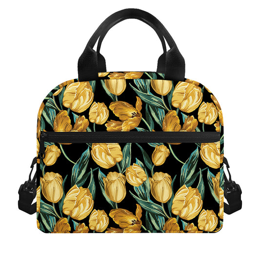Yellow Tulip Floral Pattern Print Insulated Lunch Bag