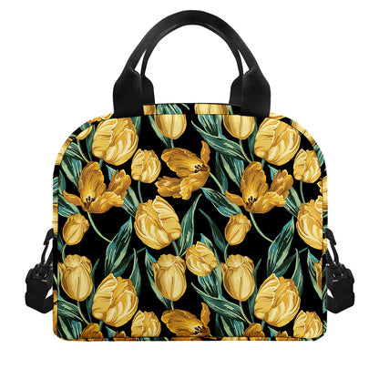 Yellow Tulip Floral Pattern Print Insulated Lunch Bag