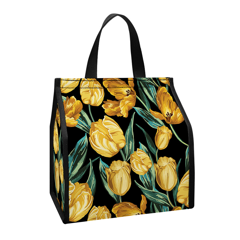 Yellow Tulip Floral Pattern Print Insulated Lunch Tote