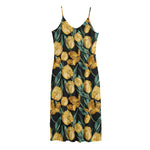 Yellow Tulip Floral Pattern Print Jersey Midi Cami Dress