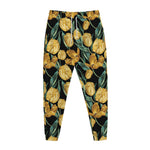 Yellow Tulip Floral Pattern Print Jogger Pants