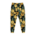 Yellow Tulip Floral Pattern Print Jogger Pants
